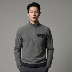 Rapha Mens XS Gray Waffle Knit 1/4 Zip Pullover Technical Fleece Cycling Jacket